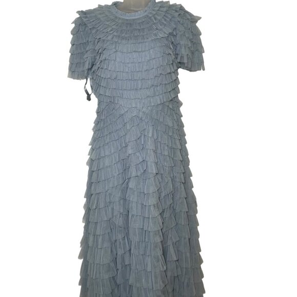 Mac Duggal French Blue Ruffle Midi Dress NWT Size 10 Style 8055 A-Line - Picture 3 of 6